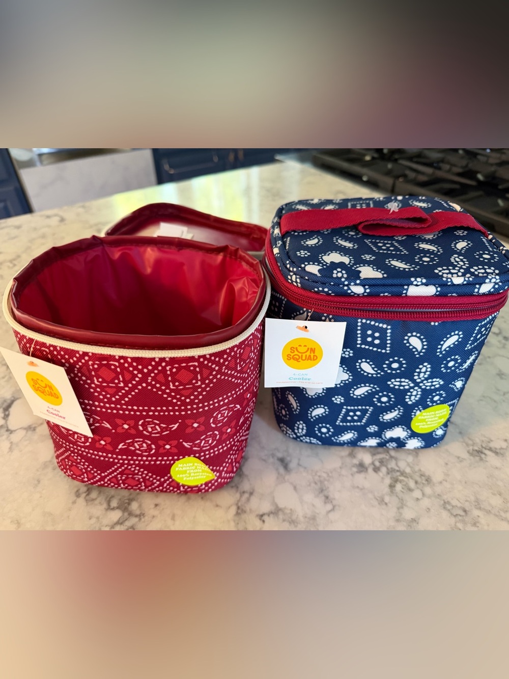 Lot of 2 Sun Squad 4 can Mini Coolers red and blue